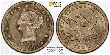 1860-S $10 AU58