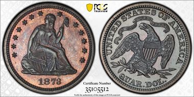 1873 25C No Arrows PR64