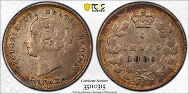 1886 5C Small 6 AU53