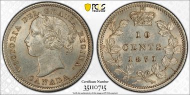 1871 10C ND N1 Even 7 MS63