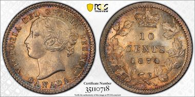 1874-H 10C WD Even 7 High 4 MS64