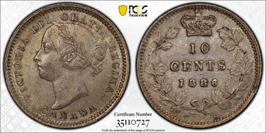 1886 10C Small 6/6 MS62