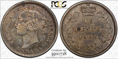 1886 10C Lg Point 6 AU50