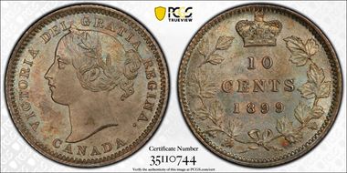 1899 10C Re-Engraved NA Pl Dt Lg 9 MS65