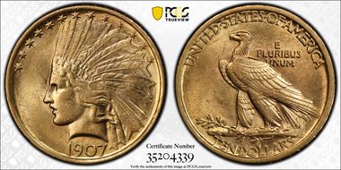 1907 $10 Indian MS62