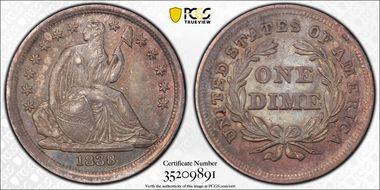 1838 10C No Drapery, Large Stars MS64