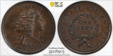 1793 1C Wreath, Vine and Bars MS63BN