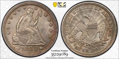 1853 25C Arrows and Rays MS62