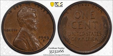 1943-S 1C Bronze AU55BN