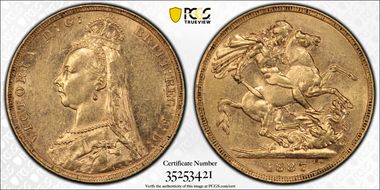 1887-M Sov S-3867B DISH M8 2nd Obv Angled J AU58