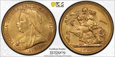 1893-M Sov S-3875 Old Head MS62