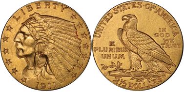 1911-D $2.50 Strong D AU55