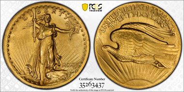 1907 $20 High Relief, Wire Edge MS64