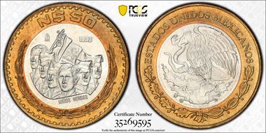 1993-Mo 50 Peso Niños Heroes KM-571 Ag / AlBr MS66