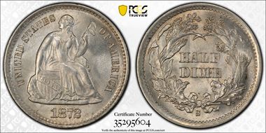 1872-S H10C Mintmark Below Bow MS64