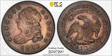 1821 10C Large Date MS62