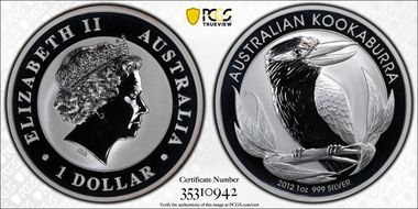 2012-P $1 Kookaburra Ag MS69