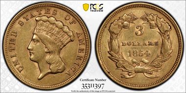 1854 $3 AU50