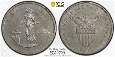 1905-S Peso Allen-16.06 Curved Serif MS62