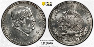 1947-Mo Peso KM-456  Ag MS66