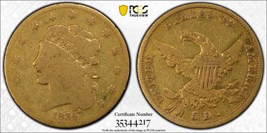 1834 $5 Classic Head, Plain 4 G6