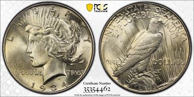 1934 $1 VAM 1A Obv Die Scratch MS64