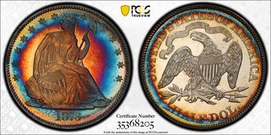 1873 50C No Arrows PR67CAM