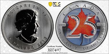 2013 $5 ML 25th Ann. Colorized MS68