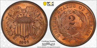1865 2C Plain 5 MS65+ RD