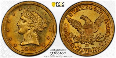 1845-D $5 MS62