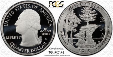 2018-S 25C Pictured Rocks NP-Silver PR70DCAM