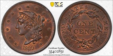 1839 1C Booby Head MS65BN