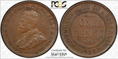 1922 (p) 1D Indian Obverse XF45BN