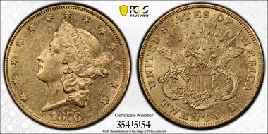 1876-CC $20 AU55