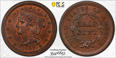 1857 1/2C MS64BN
