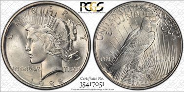 1922-D $1 VAM 3, Doubled Leaves MS64