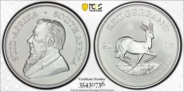 2017 1 Rand 50th Anniv. Krugerrand Ag SP69