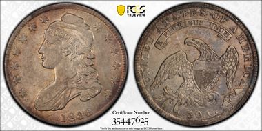 1836 50C O-118 Bar Dot, Lettered Edge XF40