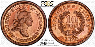 1870 10C J-857 PR65+ RD