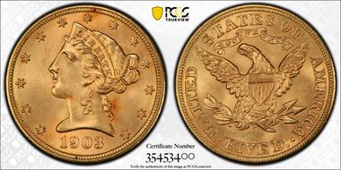 1903 $5 MS66