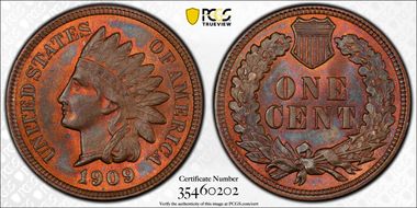 1909 1C Indian MS64RB