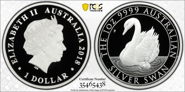 2018-P $1 Silver Swan First Strike PR70DCAM