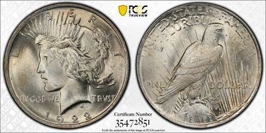 1922 $1 VAM 7, Doubled Wing MS65