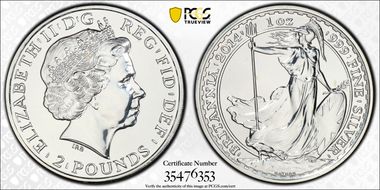 2014 £2 S-BF2F Britannia Mule w/Lunar Obv MS67