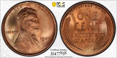 1909 1C Lincoln MS66+ RD