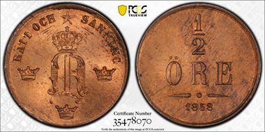 1858/7 1/2 Öre MS64+ RB