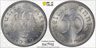 1939-B 50 Pfg J-372 Aluminum MS65+