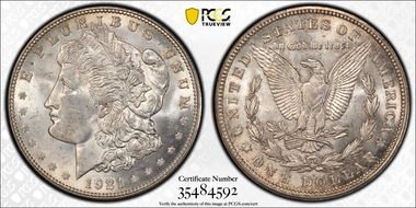 1921-D $1 VAM 1A, TRU_T Variety MS63