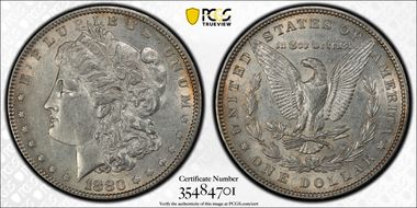 1880 $1 VAM 7 8/7 Crossbar AU58