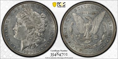 1880 $1 VAM 8 8/7 Ears AU55